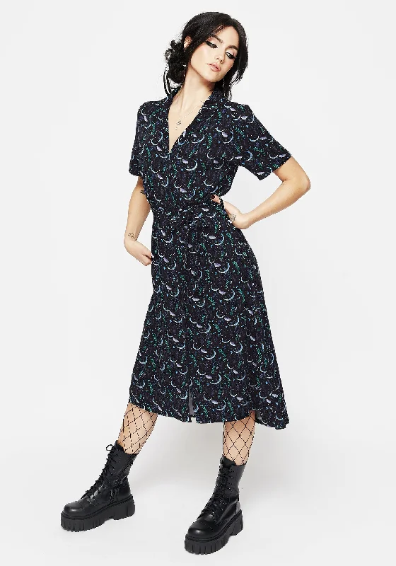 Sheer Blouse-Diana Moon Moth Midi Shirt Dress