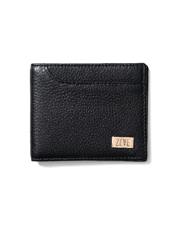 Casual Long Sleeve Shirt-Zeve Slim Bifold Wallet -  Black Pebble Grain Leather