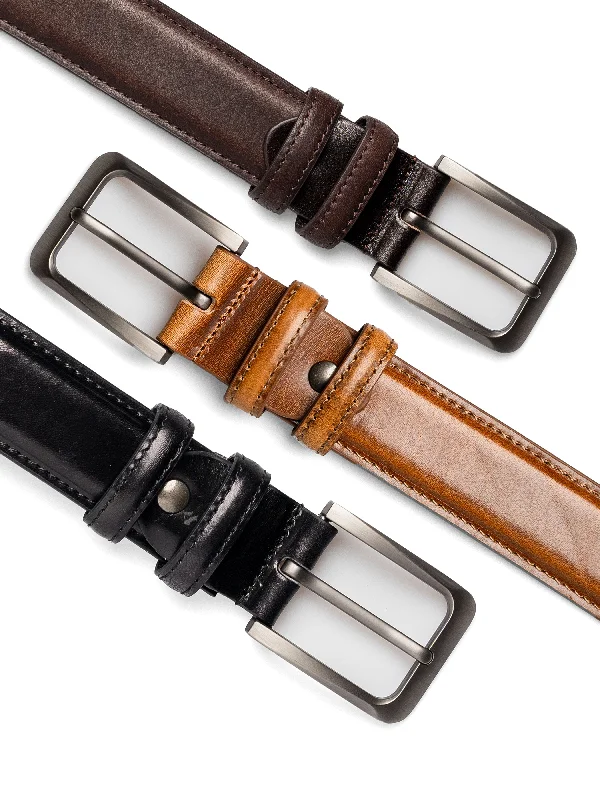 Button-up Shirt-Patina Leather Belt with Palladium-toned Buckle