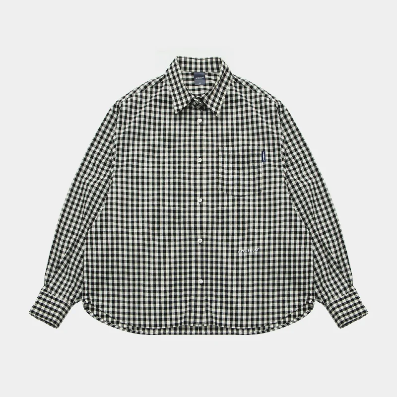 Wide Collar Shirt-Gingham Check Oversize Shirt / 2420201