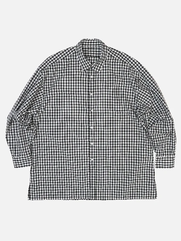 V-neck Blouse-The Big Square Shirt - Gingham Black