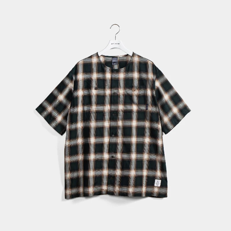 Fitted Blouse-Hombre Check Collarless Shirt / 2410211