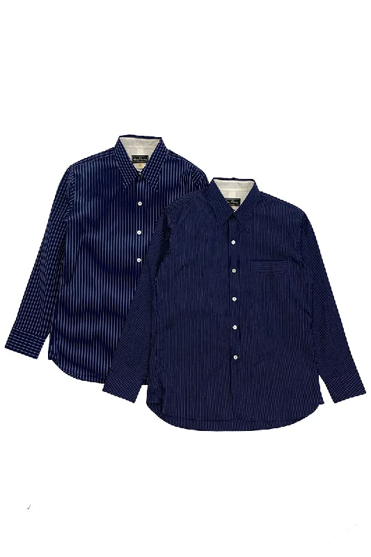 A-line Blouse-Navy Stripe Work Shirt