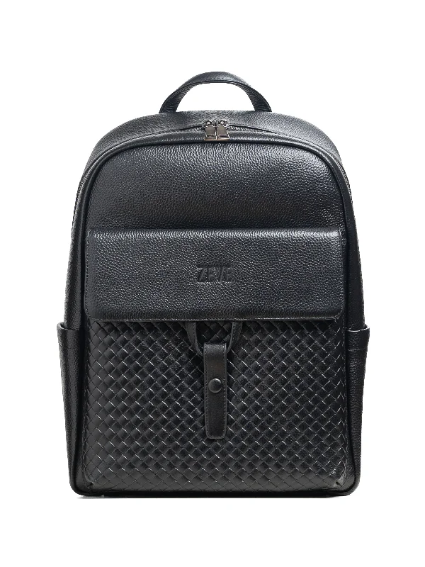 Ruffled Shirt-Genova Backpack - Black Weave Leather