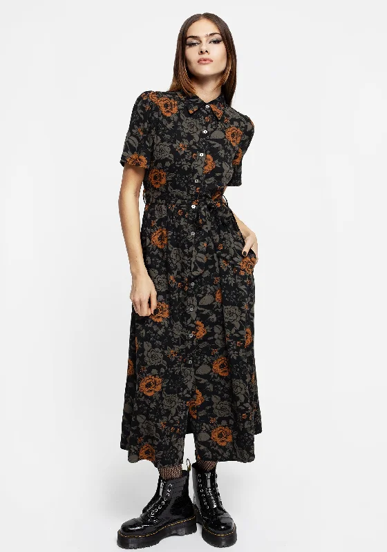 Peplum Blouse-Mortify Floral Print Midi Shirt Dress