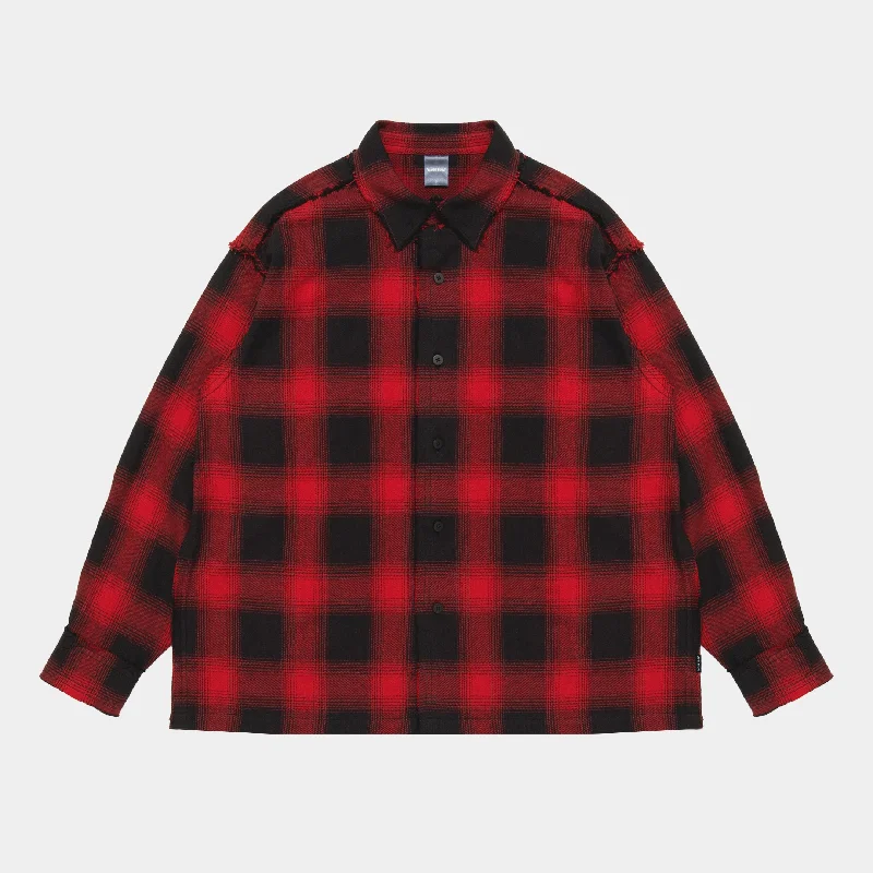 Classic Plaid Shirt-Cut Off Nel Shirt [Red/Black] / 2420203