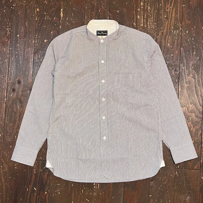 Keyhole Blouse-Dobby Band Collar Work Shirt