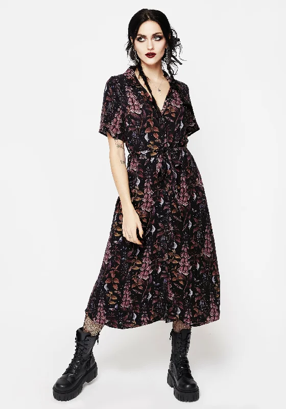 Office Blouse-Foxglove Midi Shirt Dress