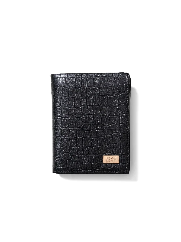 Fitted Shirt-Zeve Folding Wallet - Black Croco Leather