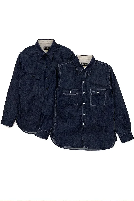 Boat Neck Blouse-Denim Work Shirt