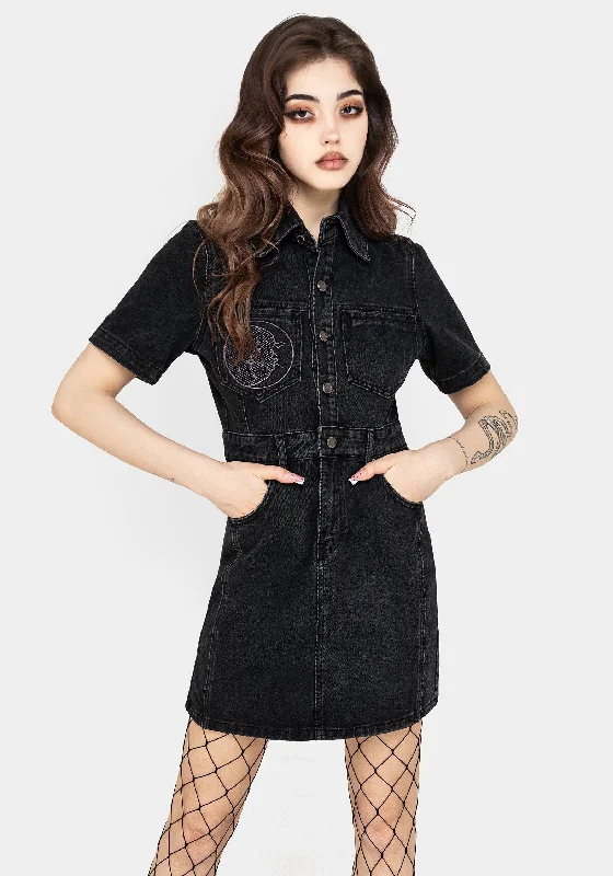 Pleated Blouse-Invictus Denim Mini Shirt Dress