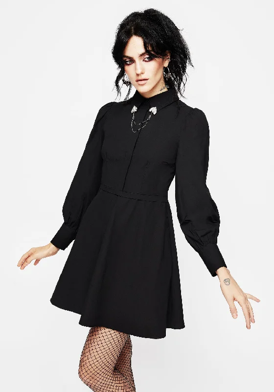 Relaxed Fit Blouse-Styx Moth Collar Chain Mini Shirt Dress