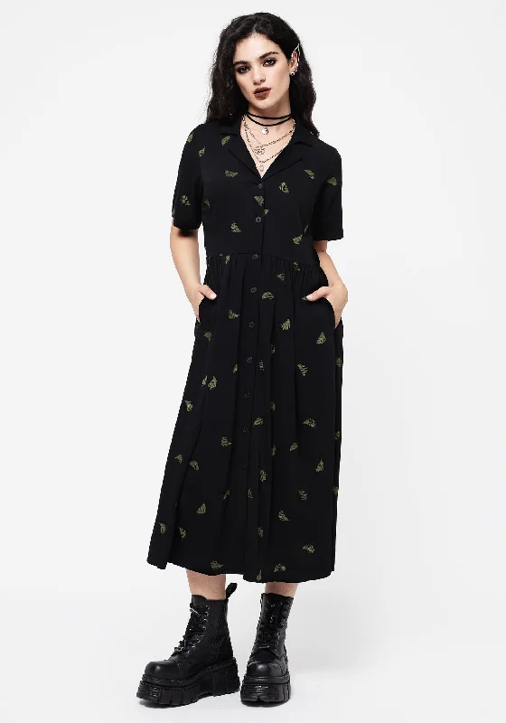 Lace Blouse-Osmunda Fern Embroidered Midi Shirt Dress