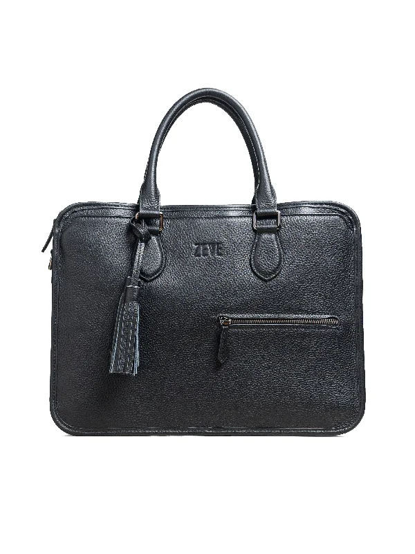 Bohemian Blouse-Belluno Briefcase - Black Pebble Grain Leather