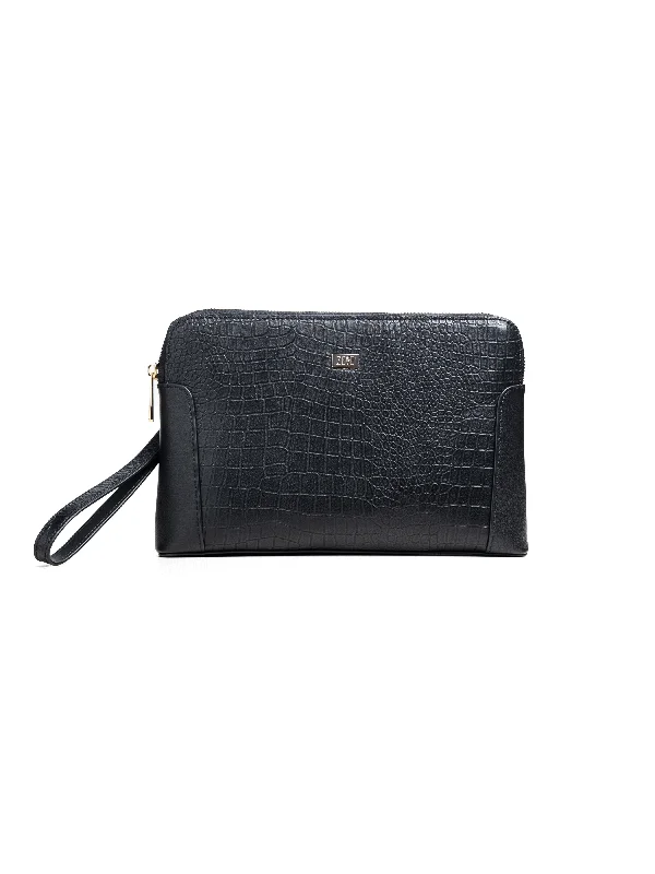 T-shirt Blouse-Aurelio Clutch - Black Croco Leather