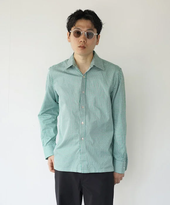 Tie-front Blouse-KAIKO REGULAR COLLAR SHIRT "ALUMO" "GREEN GINGHAM"