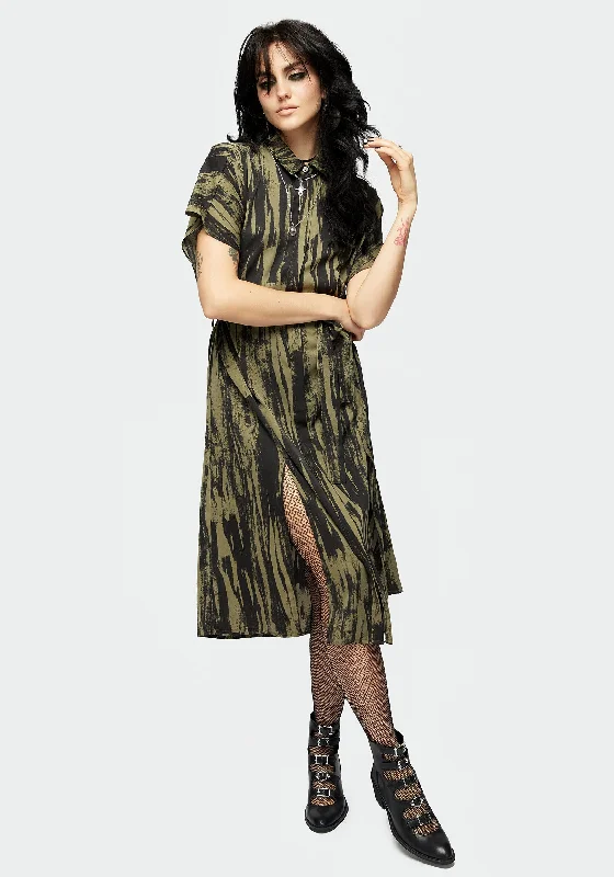 Floral Shirt-Hegemone Tie Waist Midi Shirt Dress