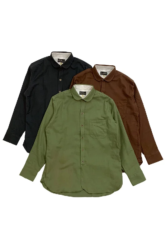 Double-breasted Shirt-Solid Flannel Round Collar Work Shirt