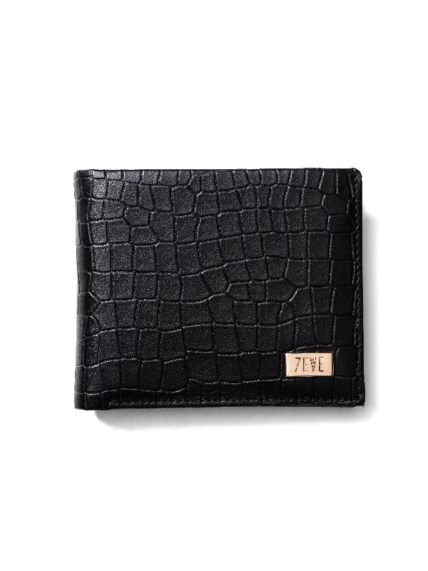 Cold Shoulder Blouse-Zeve Bifold Wallet with Card Holder - Black Croco Leather