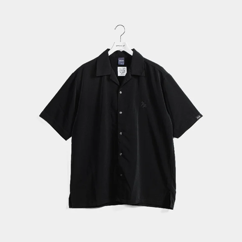 Boxy Blouse-Silky Open Collar Shirt [Black] / 2410210