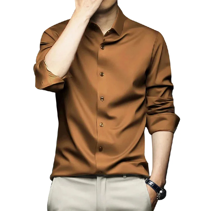 Pleated Shirt-Satin (Shining) Party Wear Brown