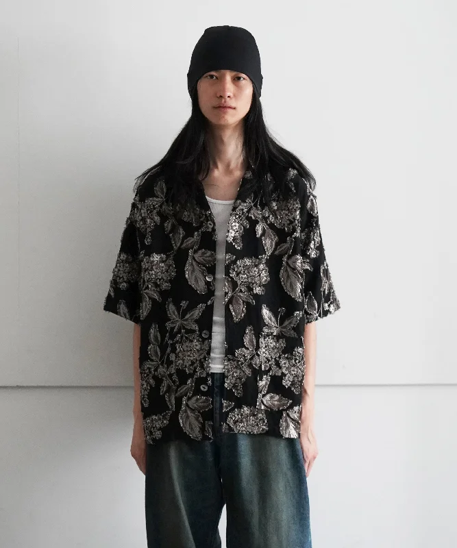 High-neck Blouse-NEEDLES Cabana Shirt - Flower Cut Jq. "BLACK"