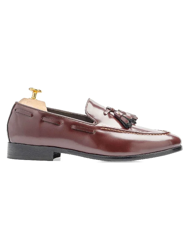 Elegant Shirt-Tassel Loafer - Brown Patent Leather