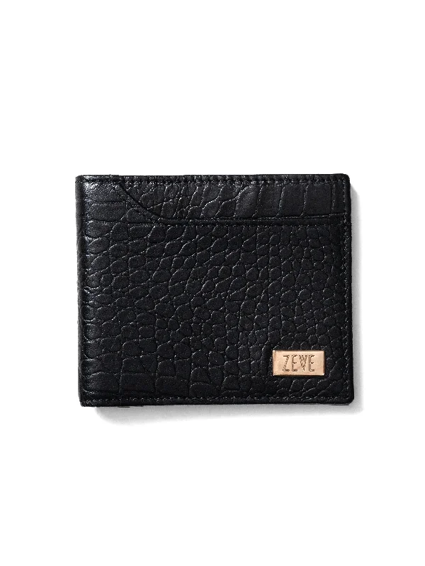 Smocked Blouse-Zeve Slim Bifold Wallet - Black Croco Leather