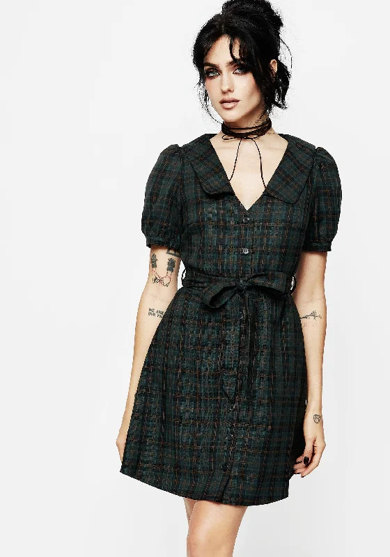 Vintage Blouse-Nightingale Check Collar Mini Shirt Dress