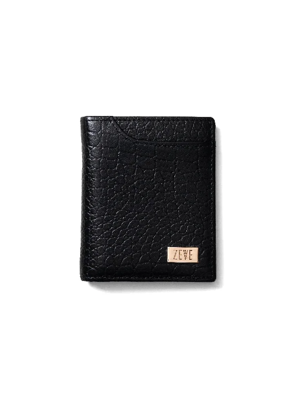 Button-front Blouse-Zeve Slim Folding Wallet - Black Croco Leather