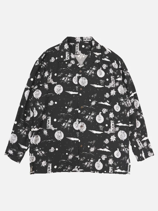 Formal Shirt-Space Aloha Long Shirt - BLACK