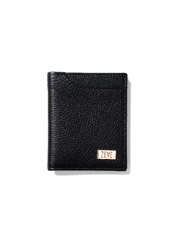 Cropped Button-up Shirt-Zeve Slim Folding Wallet - Black Pebble Grain Leather