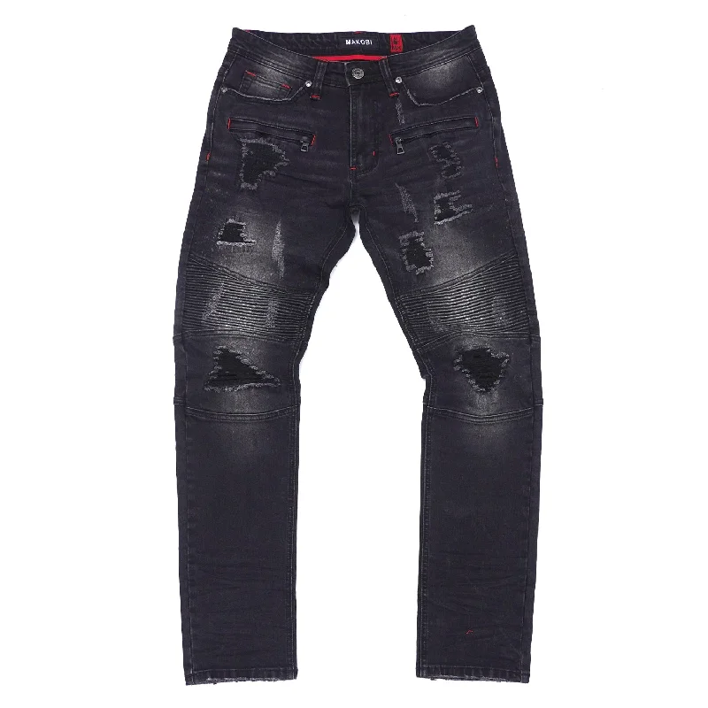 Colored Pants-M1757 Alki Biker Jeans - Black Wash