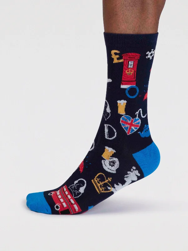 Travel Socks-Will Men's Organic Cotton London Socks - Navy