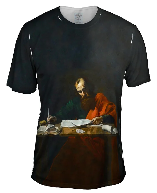 Colorful T-shirt-Valentin De Boulogne - "Saint Paul Writing His Epistles" (1620)