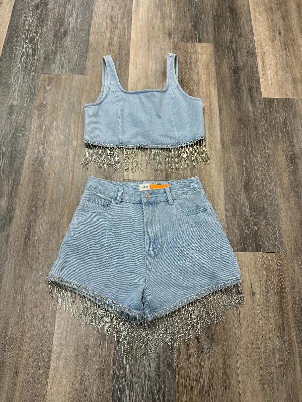 Fashion Shorts-Shorts Set By The Nines In Blue Denim, Size: S