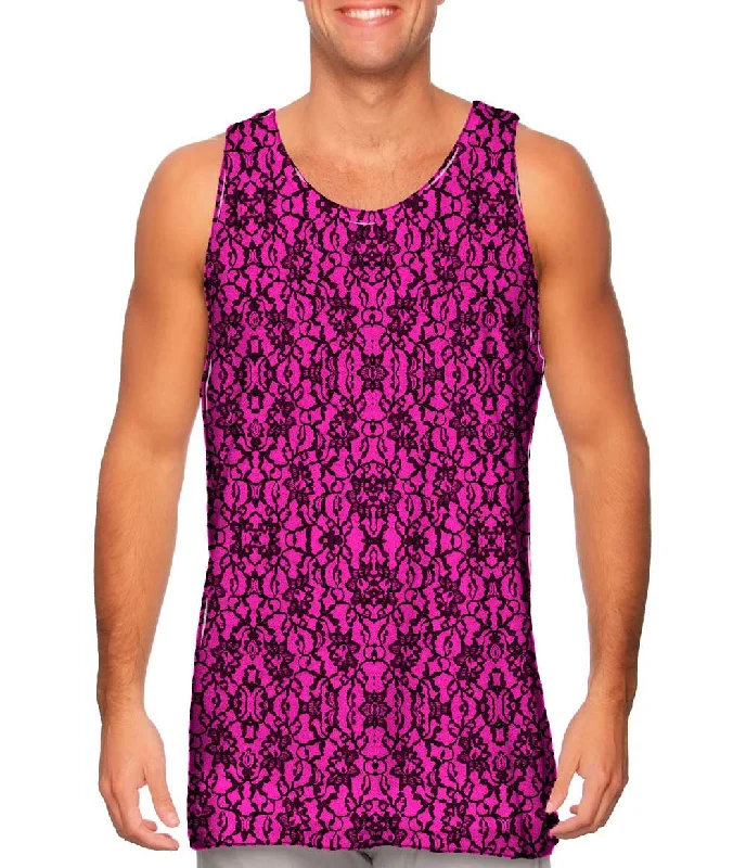 Premium Tank With Design-Lace Black Hotpink