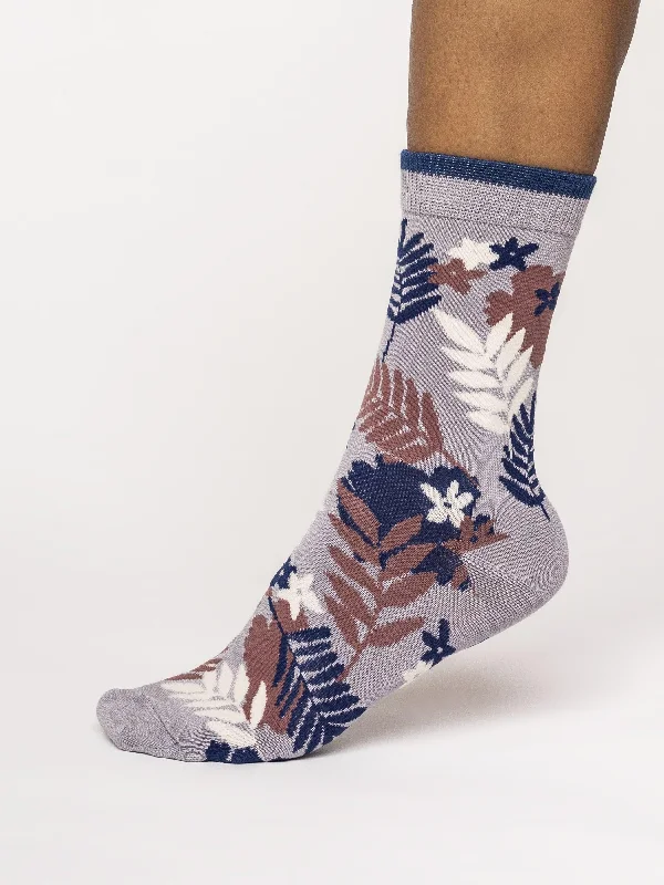 No-show Socks-Palm Leaf Socks - Pebble Grey