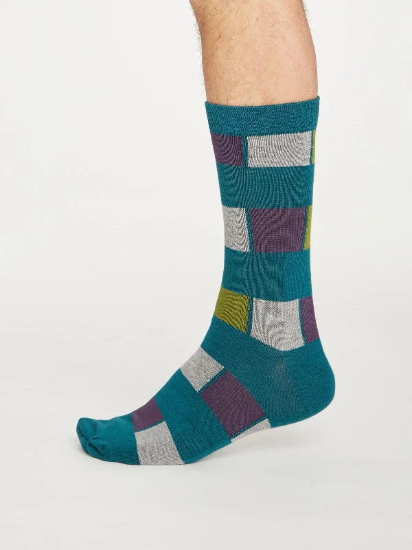 Colorful Socks-Geo Stripe Socks - Deep Teal