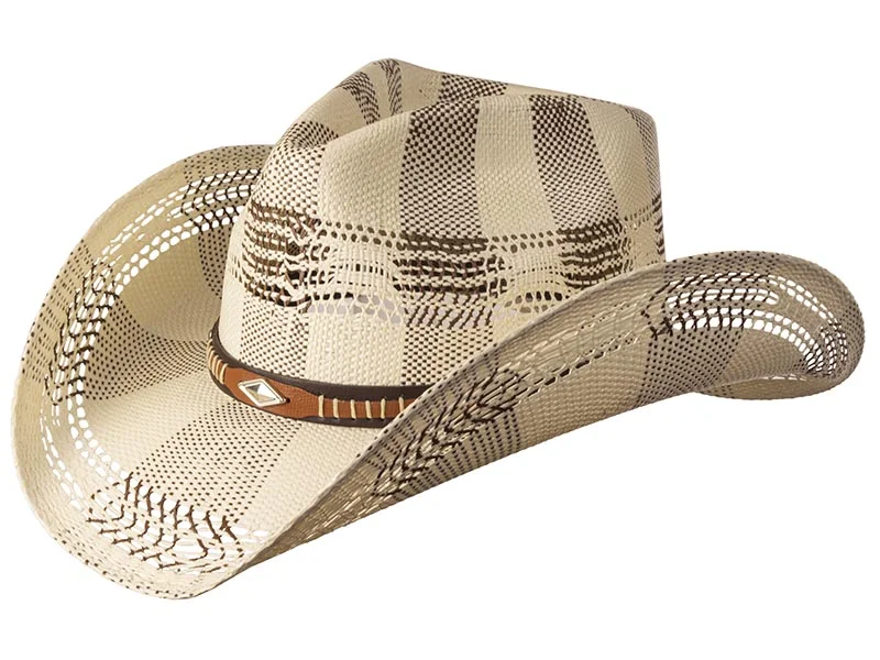 Bohemian Hat-Western Express LIN-101 Straw Hat - Diamond Concho - Ivory & Brown Weave