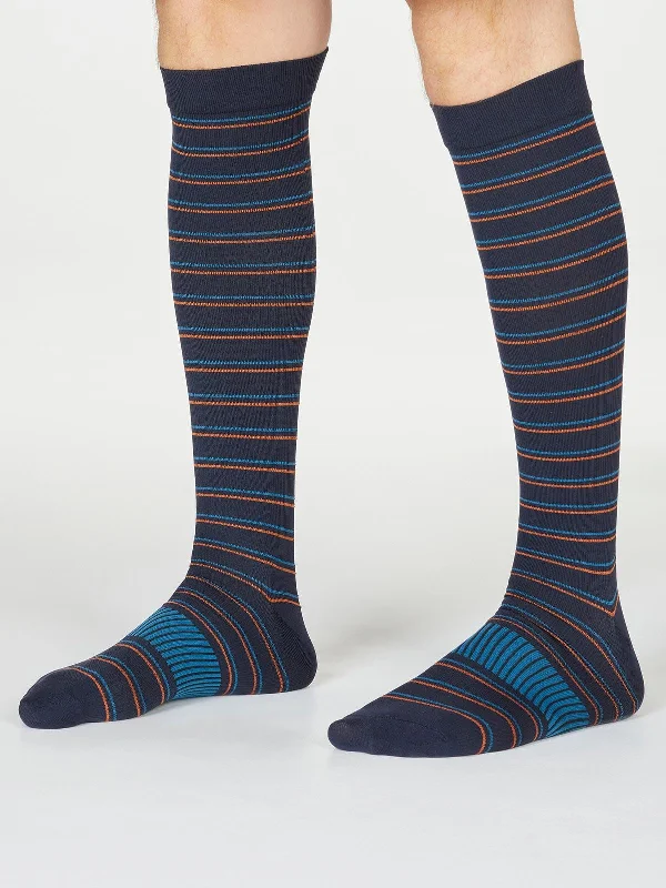 Wool Blend Socks-PERRY STRIPE FLIGHT SOCKS - NAVY