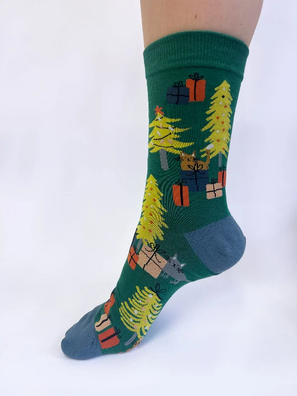 Custom Socks-Jemila Christmas Organic Cotton Socks - Pine Green