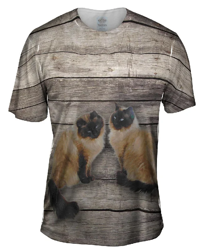 Cotton T-shirt-Vintage Siamese Cats