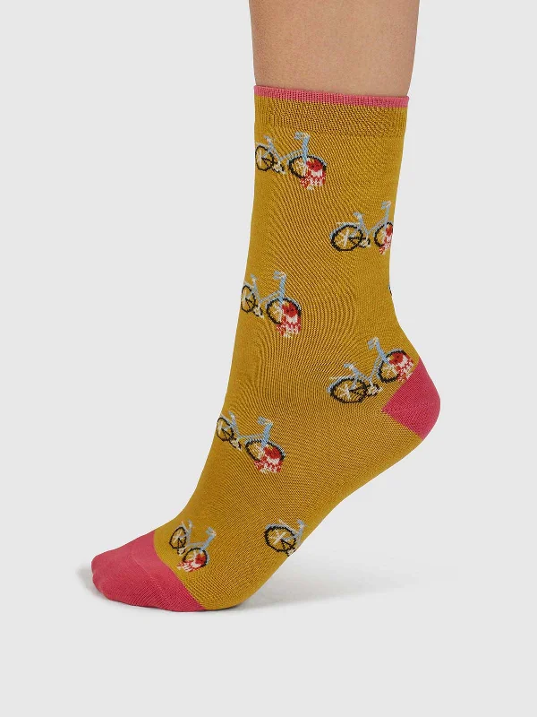 Patterned Knee-high Socks-Dilloyn Cat And Bike Organic Cotton Socks - Pine Green