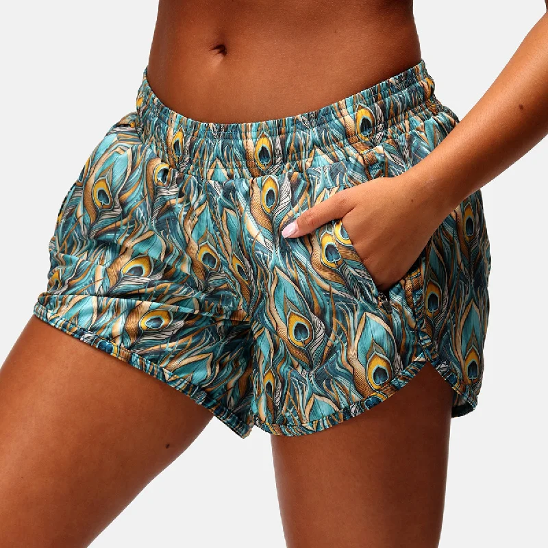 Summer Shorts-Pretty In Peacock Loose Fit Workout Shorts