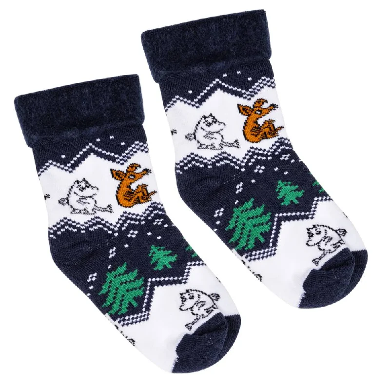 Dressy Socks-Moomin Mountains Fluffy Socks Darkblue - Martinex