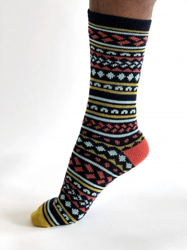 Dress Wool Socks-Erskine Fair isle Wool Socks - Navy