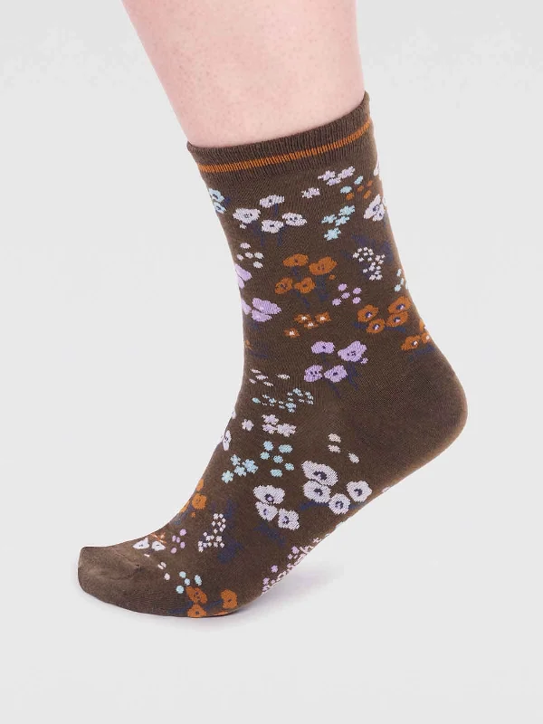 Striped Socks-Laney Organic Cotton Floral Socks - Moss Green