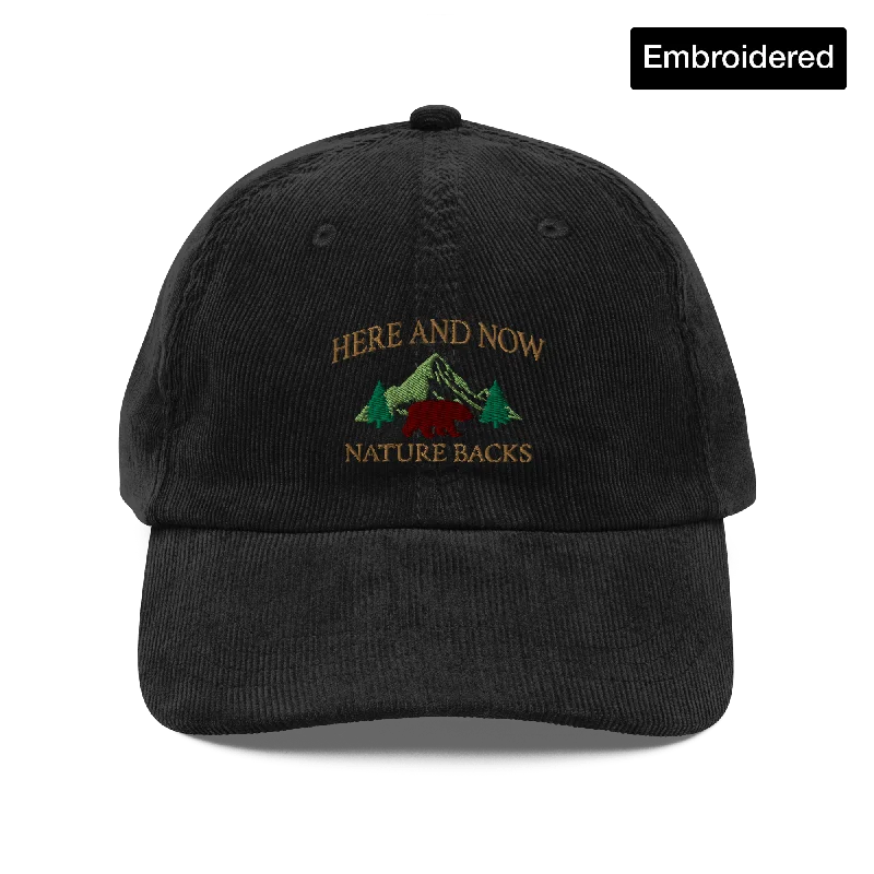 Summer Bucket Hat-Here and Now Embroidered Corduroy Cap