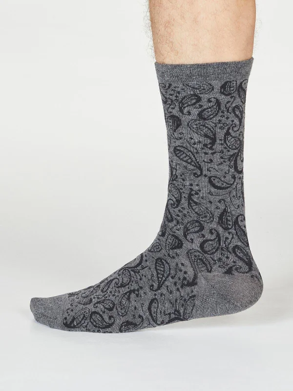 Crew Socks-Larnard Paisley Socks - Dark Grey Marle